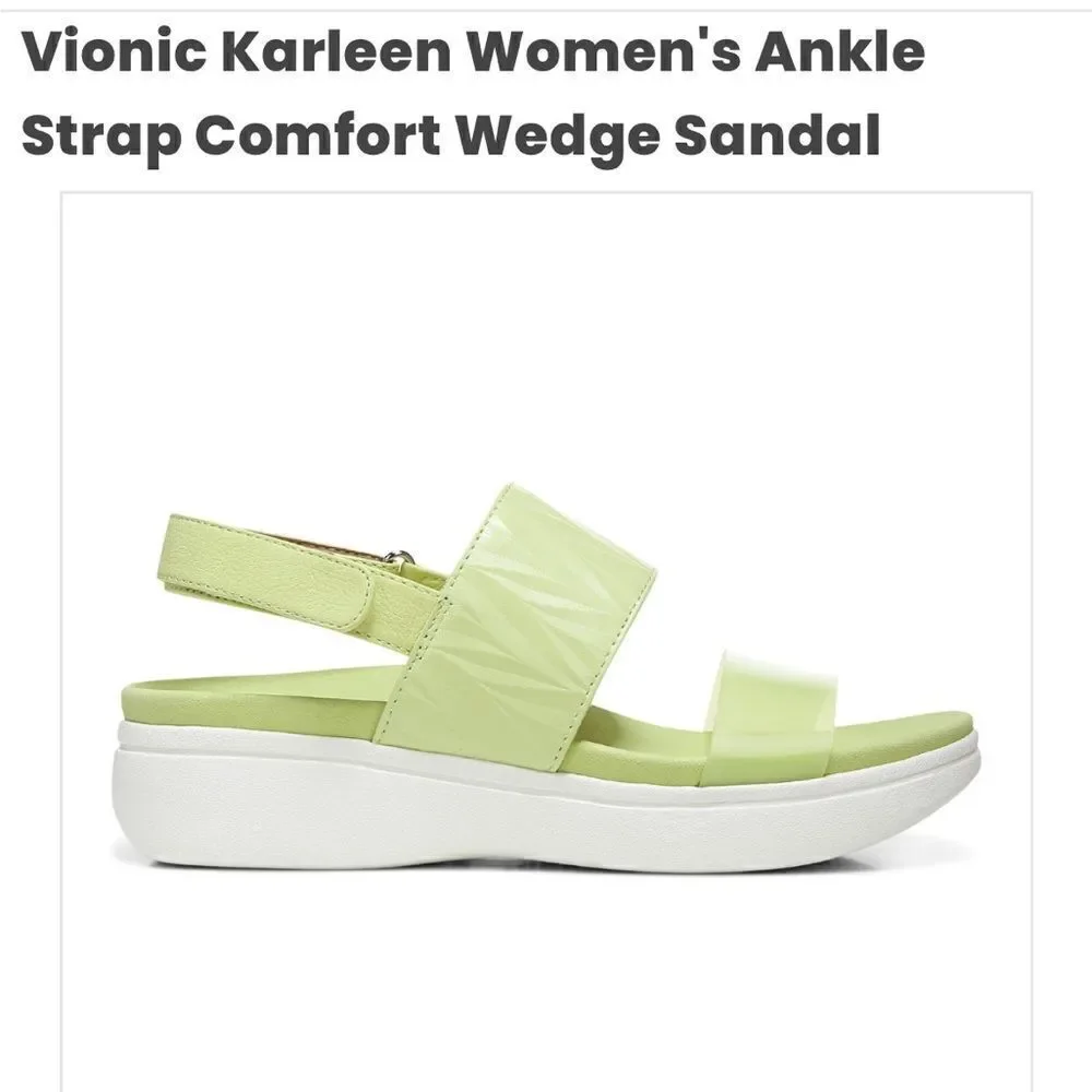 Nwt Vionic “Karleen”lime green leather & transparent platform sandals.